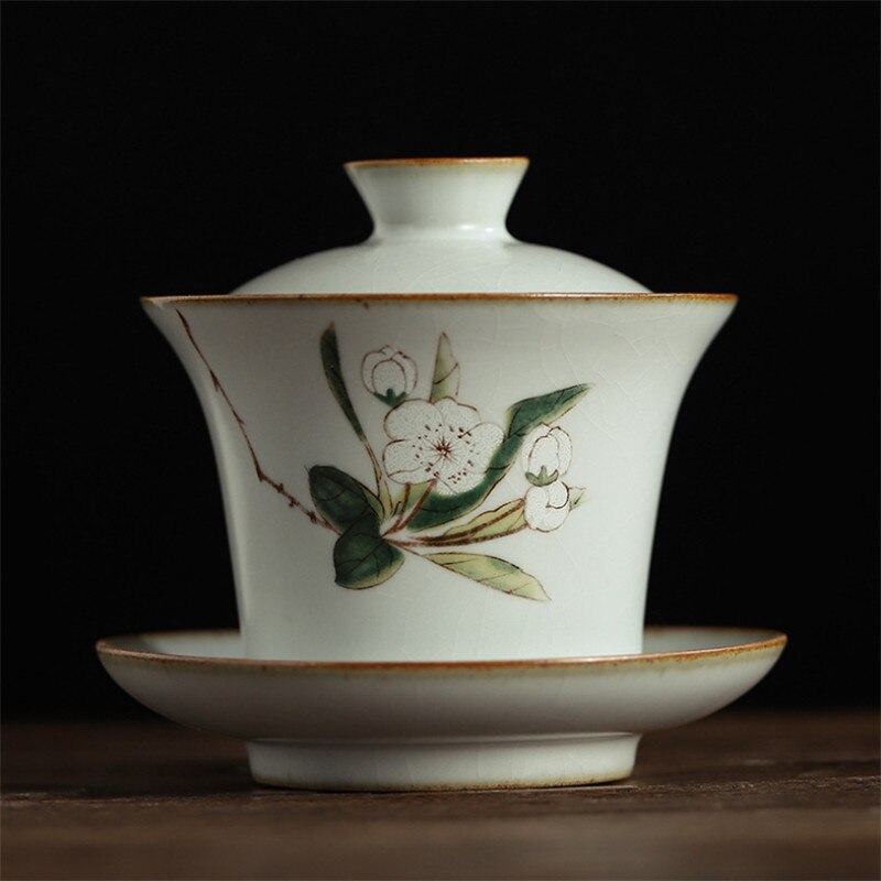 Large Jingdezhen Kiln Retro Ceramic Hand-painted Persimmon Kung Fu Gaiwan Handmade Porcelain Tea Tureen Office Tea Cup Drinkware: D