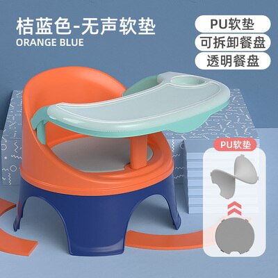 Silla de comedor con plato para niños, mesa para comer, silla para bebé, mesa de comedor, llamada trasera, taburete de plástico para bebé: PU orange