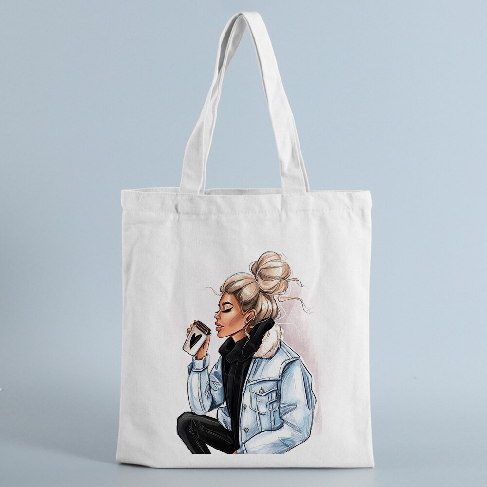 Mode Canvas Shopping Tassen Vrouwen Handtassen Mom Leven Eco Herbruikbare Doek Student Boek Tassen Dames Vrouwelijke Casual Shopper Tas: B0268-TBWH-M