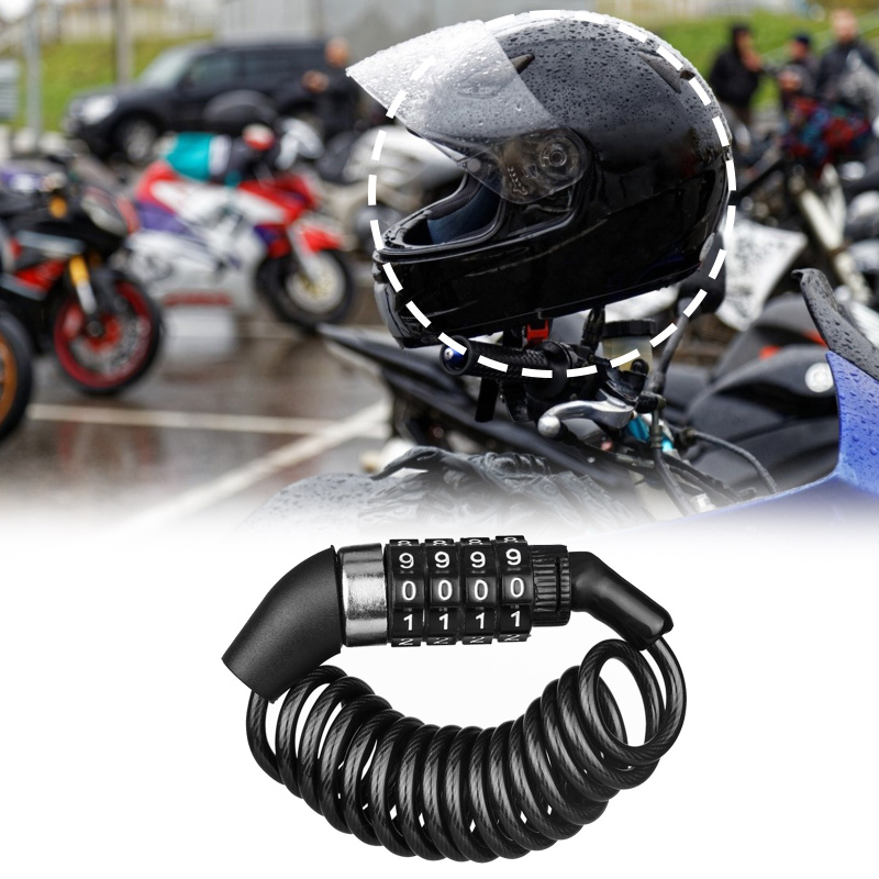 Cadena antirrobo para motocicleta y bicicleta, combinación de contraseña de 4 dígitos, candado para casco, candado de Cable portátil de seguridad, cuerda de alambre duradera