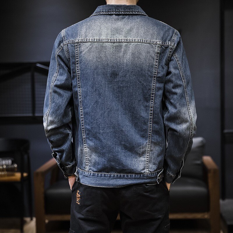 Spring Mens Stretch Slim Fit Casual Denim Jackets Streetwear Single Breasted Lapel Male Outerwear Coats Plus Size M-5XL