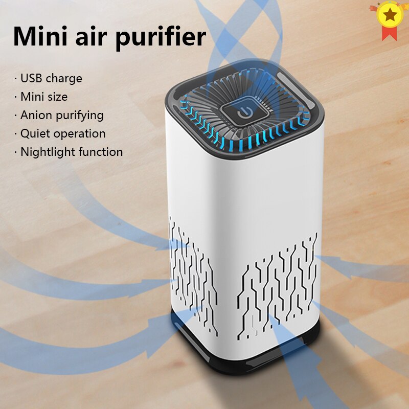 Detector de fumaça automático, purificador de ar com filtro hepa, cabo usb, baixo ruído, com luz noturna
