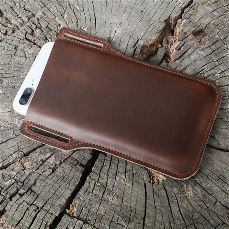 Men celular loop coldre caso cinto saco da cintura adereços bolsa de couro telefone carteira: Dark Brown