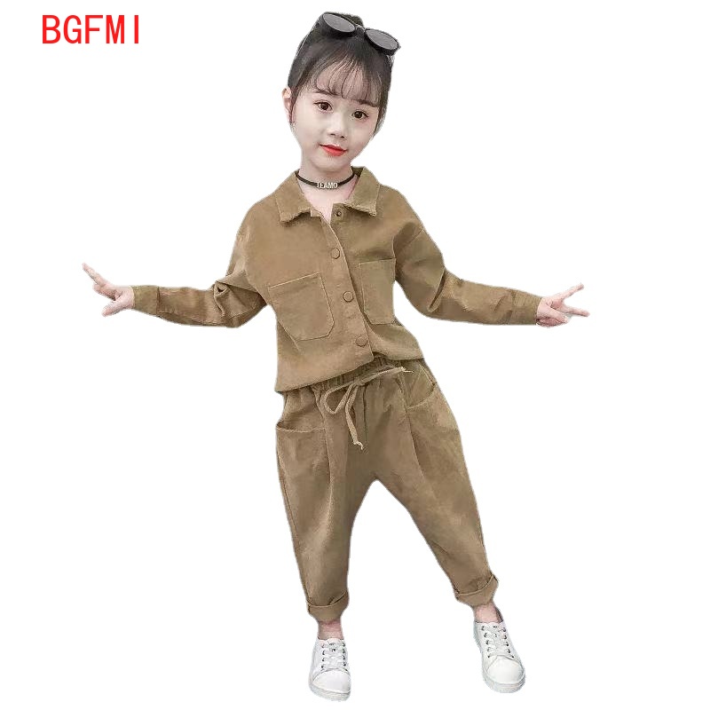 Ensemble deux pièces pour filles, chemise à manches longues et pantalon, en velours côtelé, pour enfants de 3-11 ans et plus, collection automne-hiver