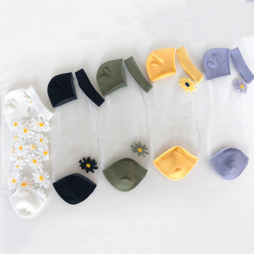 Small Daisy Sheer Tulle Floral Ankle Socks Women Best Mesh Transparent Girls Cute Black White Sheer Lace Nylon Socks Target Pop