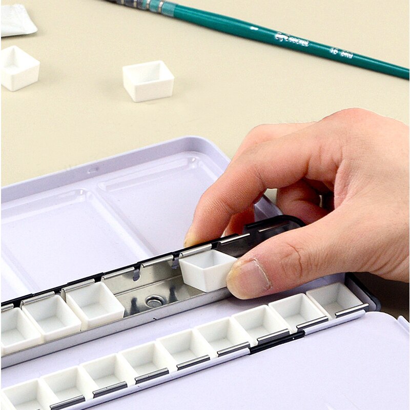 6/12/24/36/48Pcs Empty Half/Full Pan White Half Pans Paint Plastic Watercolor Paint Grid Half Pans Artists Palette Art Supplies