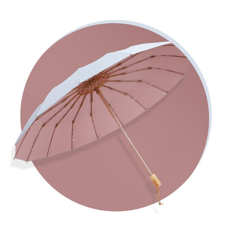 Paraguas plegable ligero de 16k de para lluvia, para mujer, sombrilla Anti-UV resistente al agua, paraguas de viaje con mango de madera: light blue