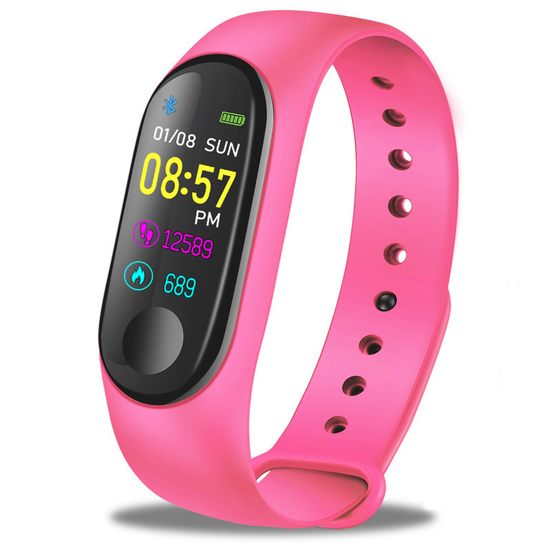M3 hommes montre intelligente couleur écran bande intelligente IP67 étanche pression artérielle fréquence cardiaque activité Fitness Bracelet intelligent Smartwatch: Pink