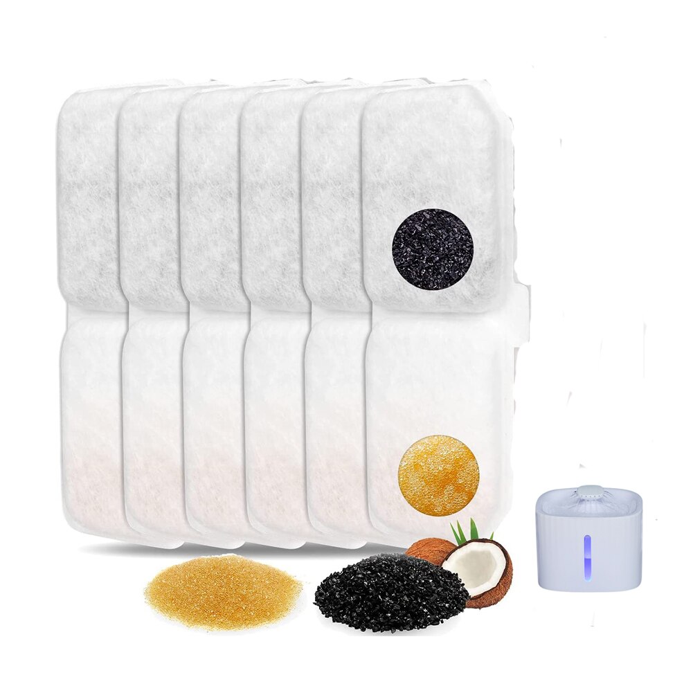 Filtre de fontaine à eau pour chat, remplacement avec charbon actif de noix de coco, pour chien de compagnie, distributeur d&#39;eau, 6 pièces/12 pièces: 6pcs