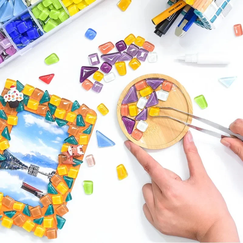 200g Mosaik Dreieck quadratische Glasmosaik fliesen bilden DIY handgemachte freundlicher kreative Dekoration Zubehör Wohn accessoires