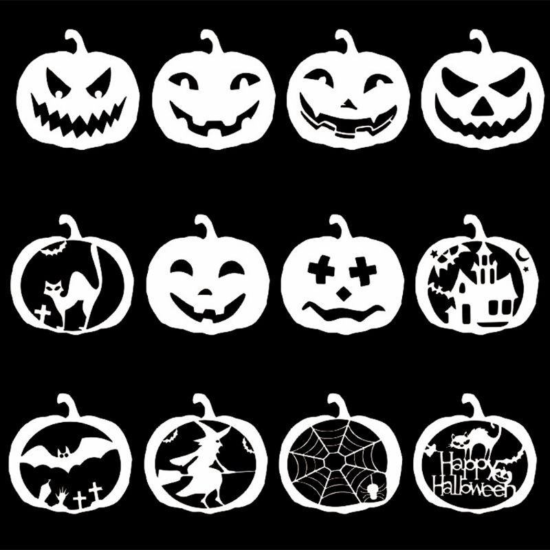 12 pièces Halloween pochoir citrouille ensemble modèles de dessin en plastique
