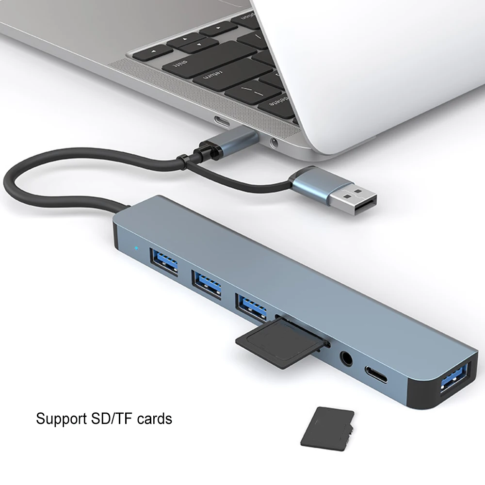 USB C Hub USB Splitter 8 en 2 extensor USB USBC tipo c estación de acoplamiento lector de tarjetas TF/SD adaptador OTG de alta velocidad para Macbook PC