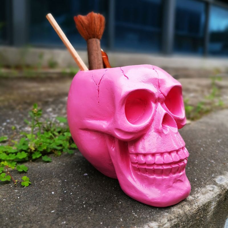 Creatieve Roze Schedel Ornament Skelet Pen Houder Desktop Potlood Organisator Make