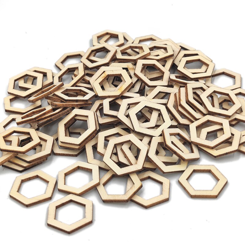 Rodajas de madera de 100 piezas, adornos hexagonales cuadrados con forma de flor, losas de madera, decoración artesanal