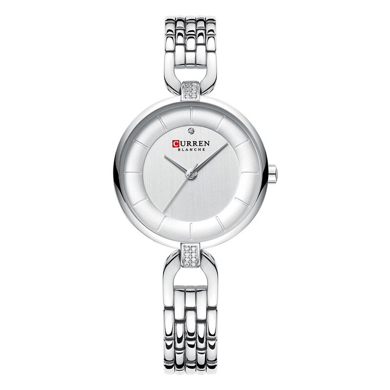 Curren zwarte dameshorloge met armband, luxe quartz analoog roestvrij staal, waterdichte dameshorloges: Zilver