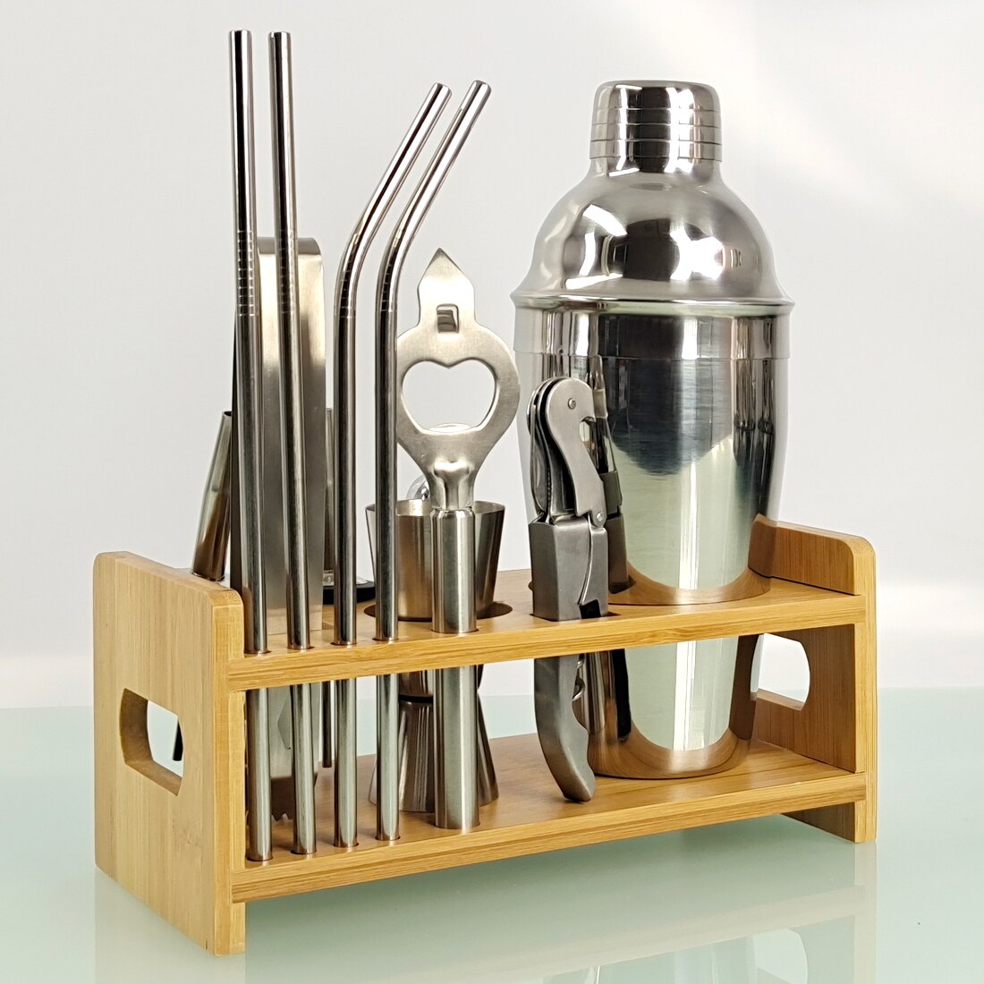 Bartender Kit， 13-Piece Cocktail Shaker Set Bamboo Stand， For Mixed Drinks Martini Home Bar Tools Set Stainless Steel