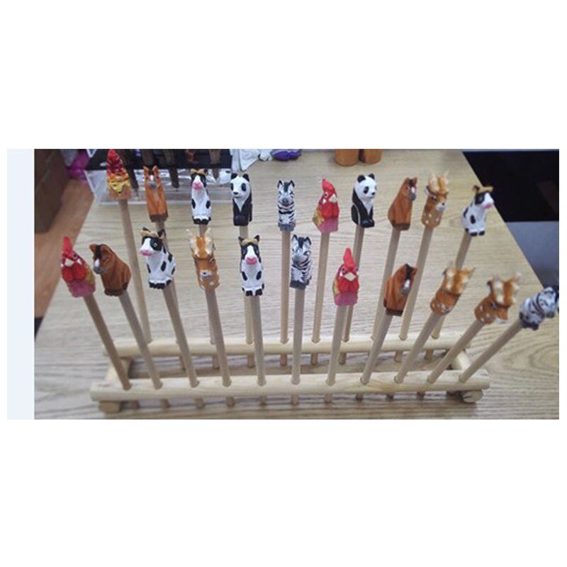 20 pièces dessin animé en bois sculpté Animal crayon bois sculpté à la main peint animaux tête crayon