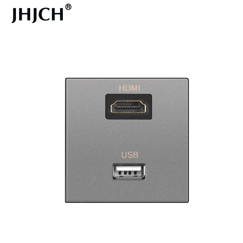 jhjch wall-mounted module diy European standard gray crystal glass panel power socket switch button function free combination: hdmi-usb