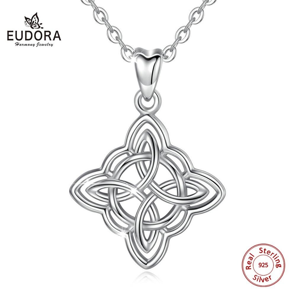 Eudora Sterling Zilveren Geluk Ierse Keltische Hanger Ketting Met Geschenkdoos Mode Vrouwen Sieraden Zilveren Knoop Charm CYD200