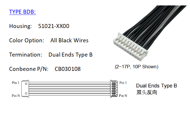 510211500 kabels, molex pico blade serie 1.25mm pitch , 51021-1500, 15p kabels, standaard verkrijgbaar