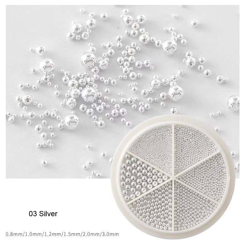 1Box Steel Balls Mini Metal Beads 6 Size s 1 Box Steel ball bead, 3D metal micro beads / no hole beads/ ball beads/ nail JK7676: 3