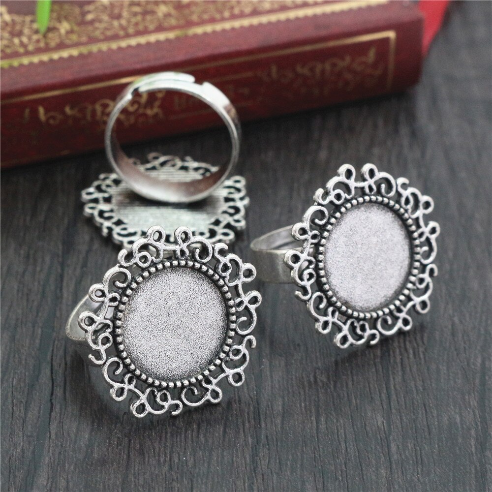 Fit 14mm 5pcs Bronze Antique Silver Plated Colors Round Adjustable Ring Settings Blank/Base,Fit 14mm Glass Cabochons: Antique Silver