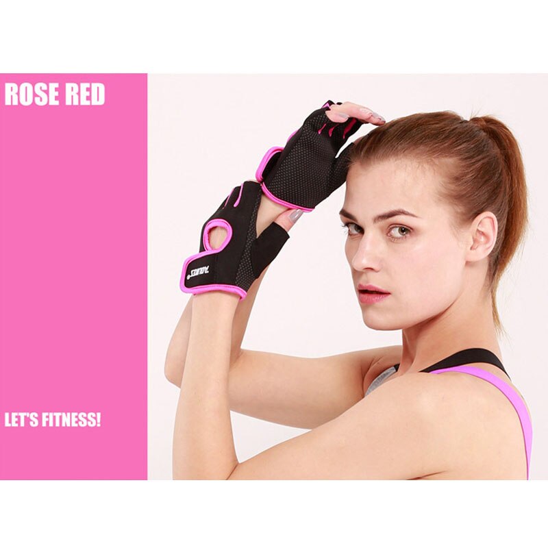 1 par mærke fitness sport handsker anti udskridning åndbar halv finger vægtløftning træningshandsker beskytter mænd kvinder: Rose / L