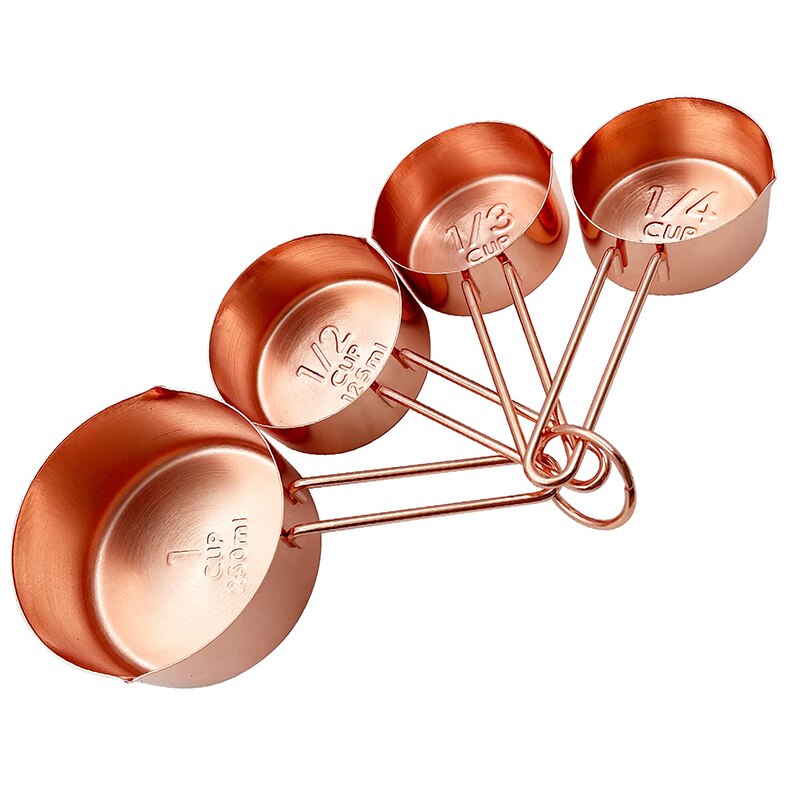 Stainless Steel Measuring Spoons Cup Set Baking Milk Coffee Spoon Flour Liquid Measuring Tool Cooking Kitchen Accessories Gadget: L-4pc-Rose Gold