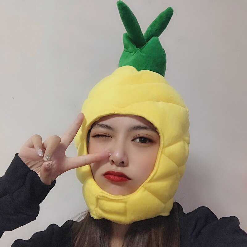 Leuke Ananas Hoed Cosplay Props Geel Groen Stiksels Fruit Hoofddeksels Winter Warm Gehoorbescherming Hoed Vrouwelijke Grappige Accessoires: Default Title