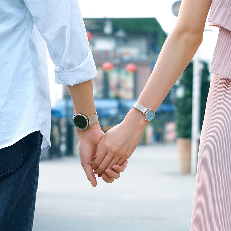 EYKI Couple tissage Mech bracelet montres Simple milanais en acier inoxydable hommes femmes tenue décontractée montre Ultra mince Relogio
