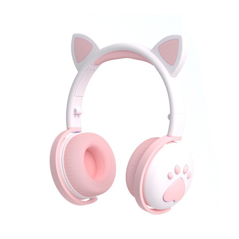 Farverige børneheadset trådløst glødende søde led kat øre pote piger bluetooth hovedtelefoner hifi stereo bas 3.5mm stik med mikrofon: Hvid