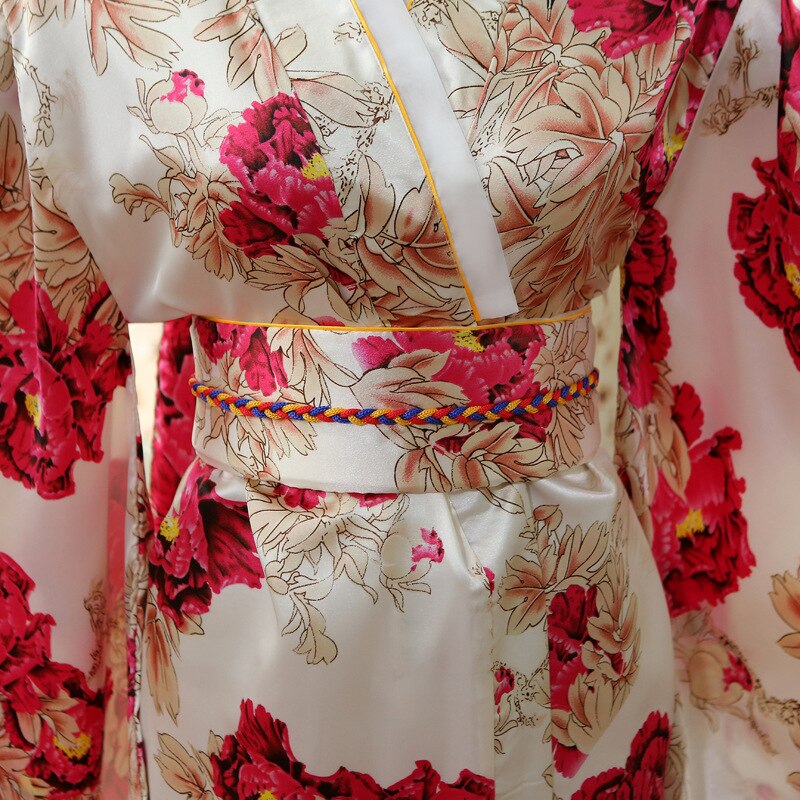 Bata tradicional China Roja bata Kimono satinado para mujer
