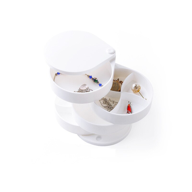 Multilayer Advanced Rotating Plastic Jewelry Box Organizer Storage 4 Layer 360 Degrees Rotary Holder Jewelry Organizer: white