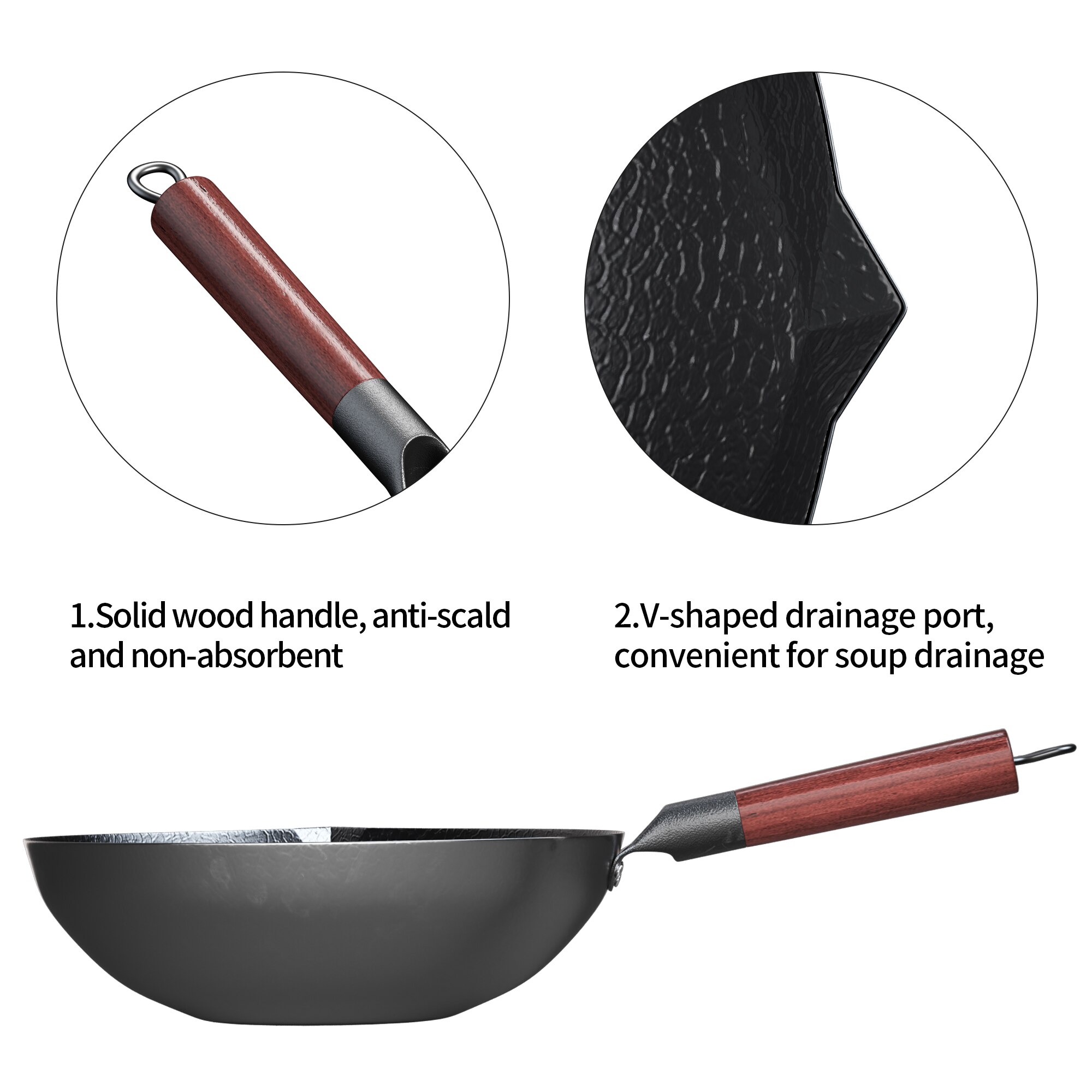 Iron Wok Traditional Hand Hammered Carbon Steel Wok ,Wok Frying Pan For Induction And Gas Stoves