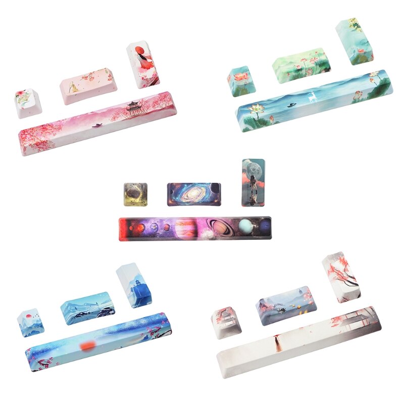 4key Custom Lotus Theme Mechanical Keyboard Keycaps ESC Enter Enter 6.25u Spacebar PBT OEM Profile Novelty DIY Keyboard
