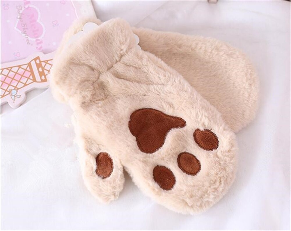 Lolita – mitaines en peluche avec patte de chat pour femmes, gants de noël et d&#39;hiver chauds, Kawaii à col épais, étudiants B856: color 3