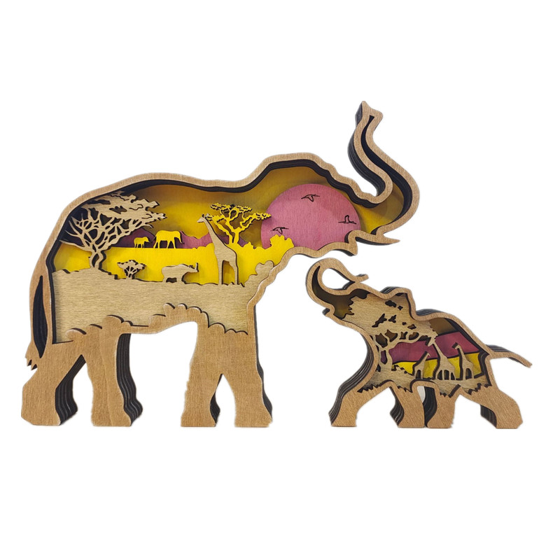 Tótem de lobo hueco de madera, Animal de Navidad, creatividad, escritorio, tallado para el hogar, manualidades, decoración LED, accesorios de decoración para sala de estar: Azul oscuro