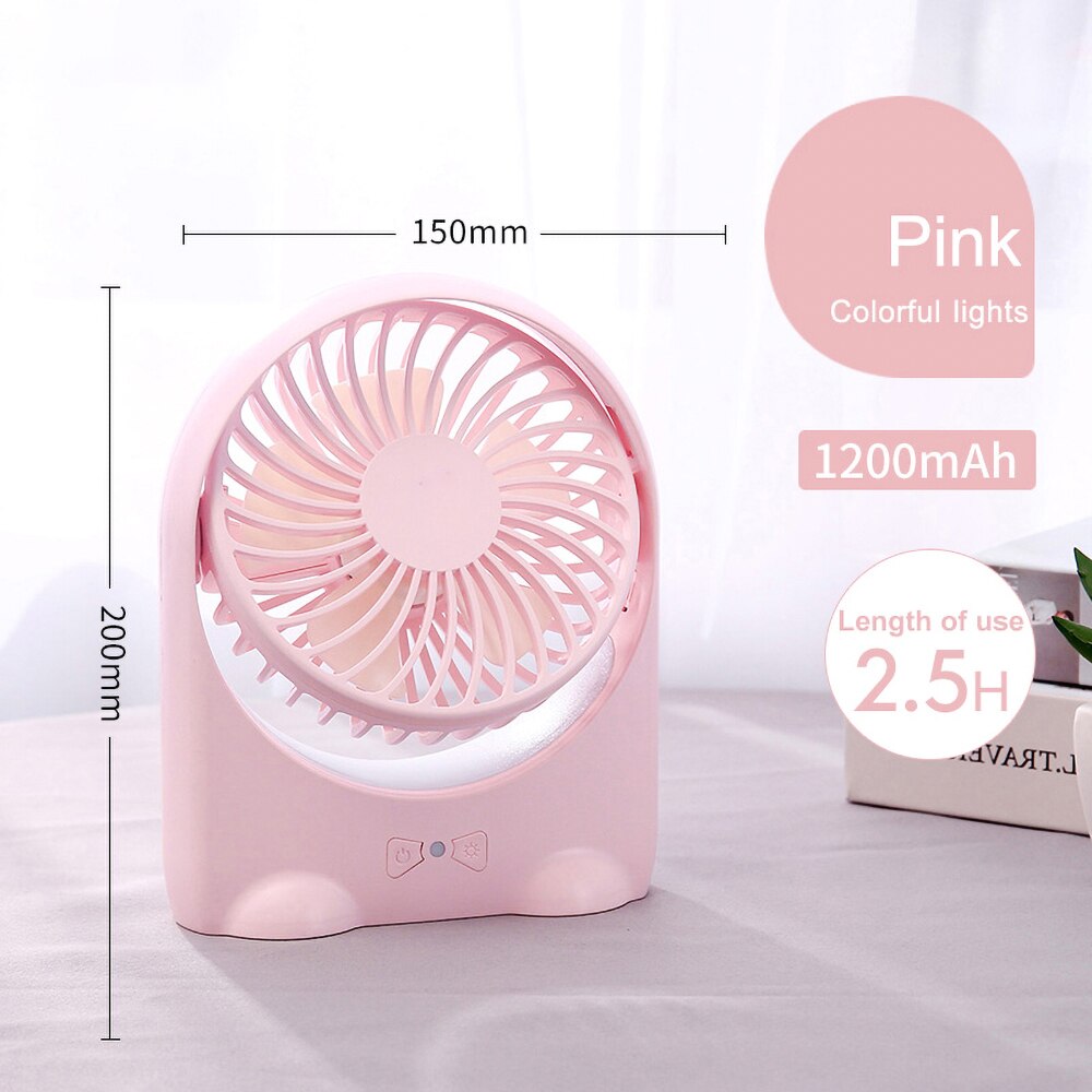 Ventilatore Usb portatile Ricaricabile di Raffreddamento di Aria 4-pollici 3 Modalità di Velocità Funzione di Illuminazione A LED Desktop di Fan Fan Fan Studente: Pink