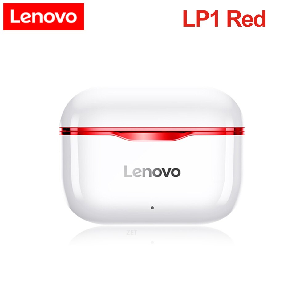 Lenovo LP1 TWS Earphone Bluetooth 5.0 Wireless Headset Waterproof Sport Earbud Noise Cancelling Mic Dual Stereo HIFI Bass Touch: Red