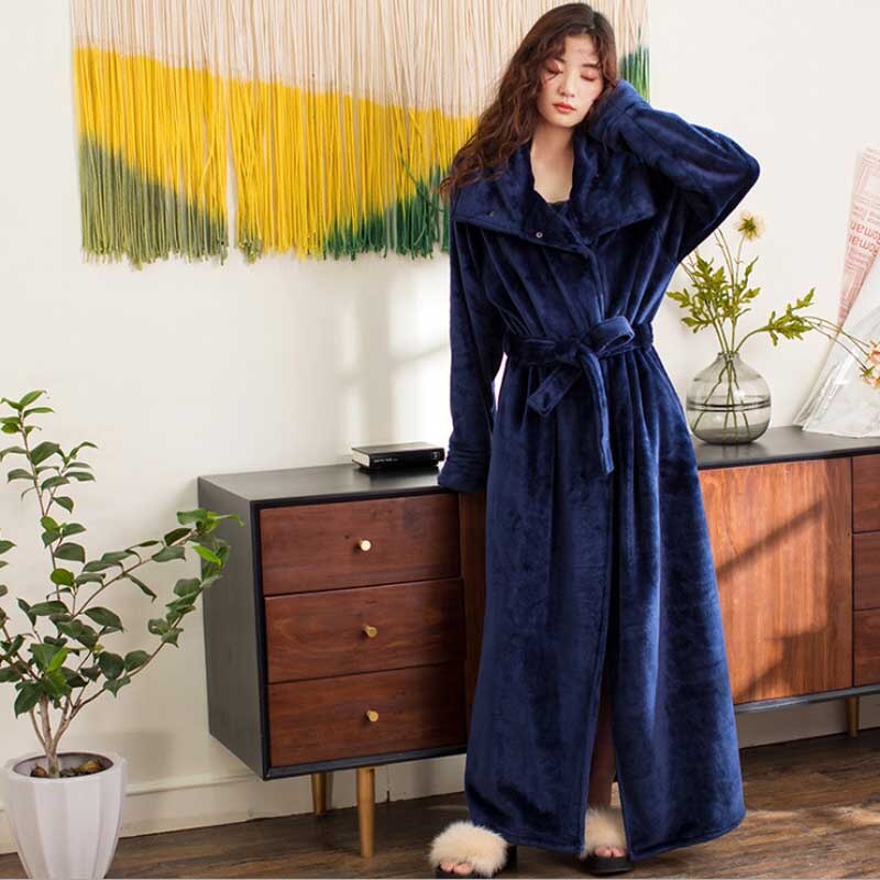 Turtleneck Bathing Cover Coral Fleece Female Bathrobe Women Sleep Nightgown Housecoat: XL