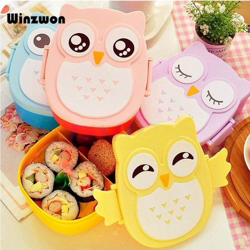 1Pcs Cartoon Owl Shape Lunch Box Food Container Sushi Bento Box With Spoon For Kids School Student Picnic Food Fruit Storage Box