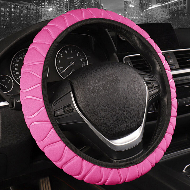 Universel blød varm plysdæksler bil ratdæksel bil-styling perle fløjl auto dekoration vinter lyserød sort skridsikker: Lyserød