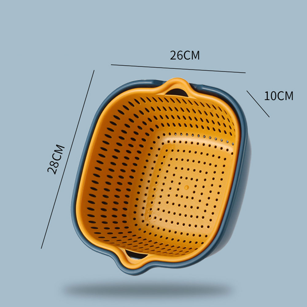 6 Stuk Dubbele Laag Afvoer Mand Plastic Groente Wasmand Wastafel Huishouden Keuken Wassen Box Wassen fruit Blauw: Large Size(2 piece)