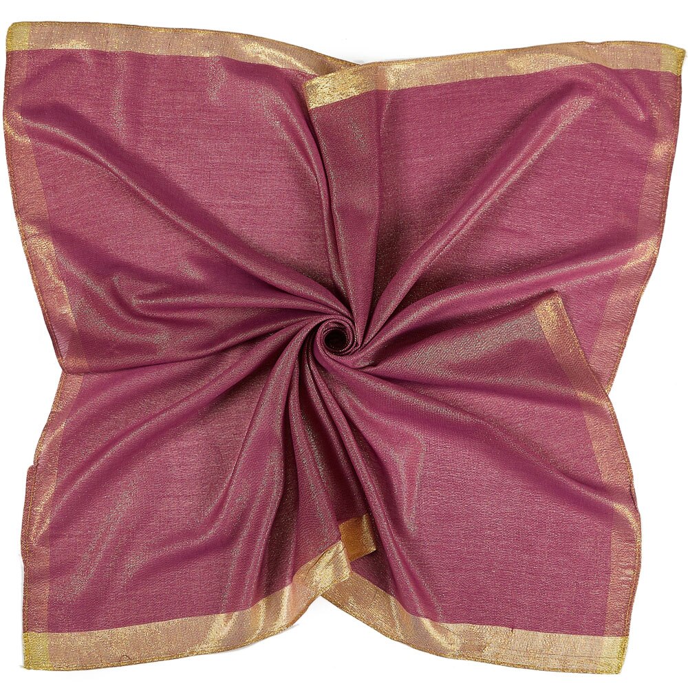 Foulard carré uni avec bordure en Lurex doré pour femme, châle léger, 90x90 cm: 14