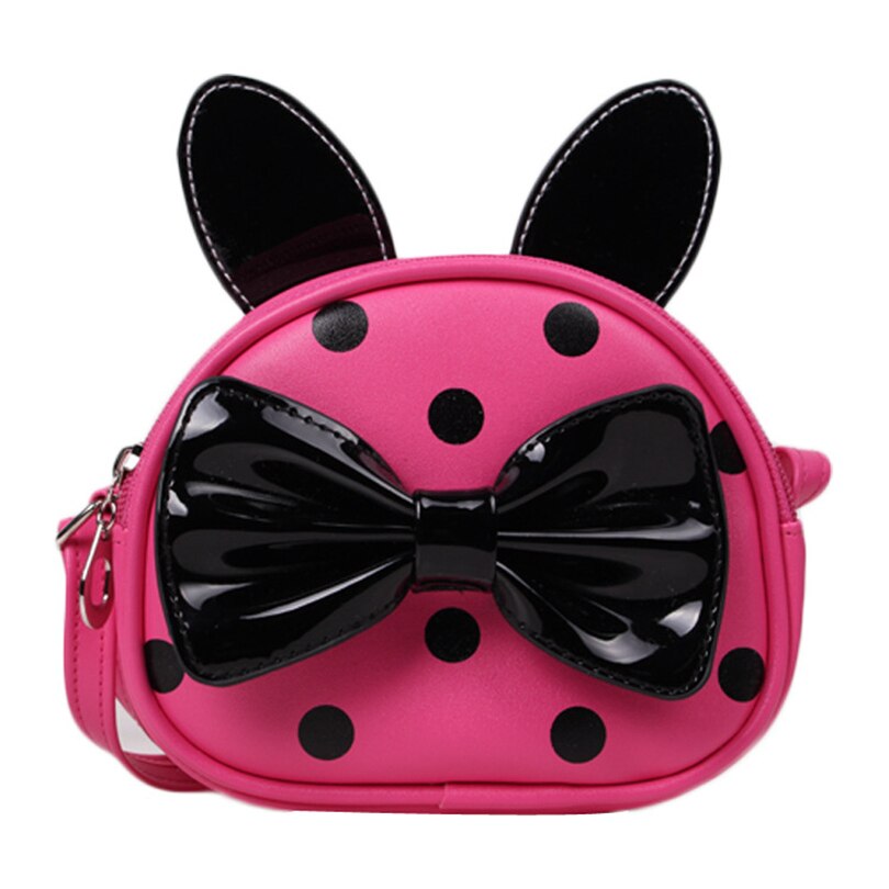 Heopono belle réglable bandoulière mignon belle enfants enfants petit Bowknot en cuir filles Messenger sac: Rose chaud