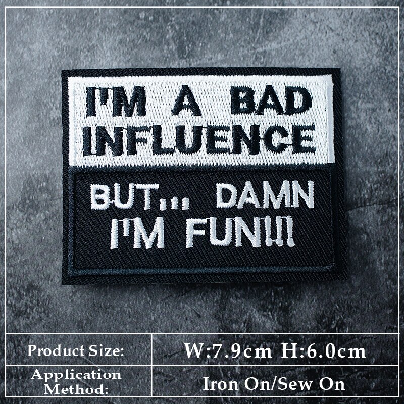 Black And White Text DIY Cloth Iron On Embroidered Badges Patches For Clothes Stickers Humorous Sentence
