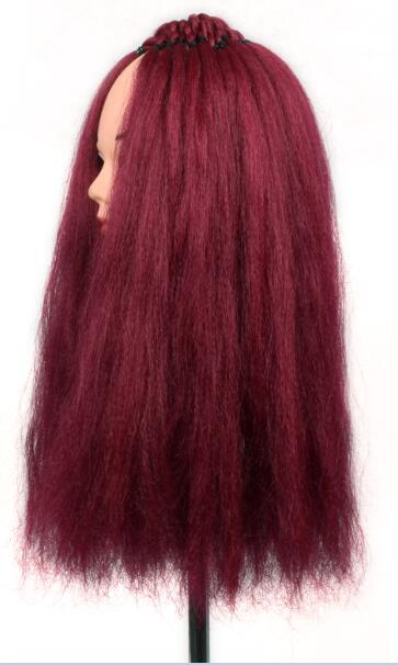 Extensions capillaires brésiliennes synthétiques sans cheveux gris pré-boucle, au Crochet, 18 pouces: # Bourgogne