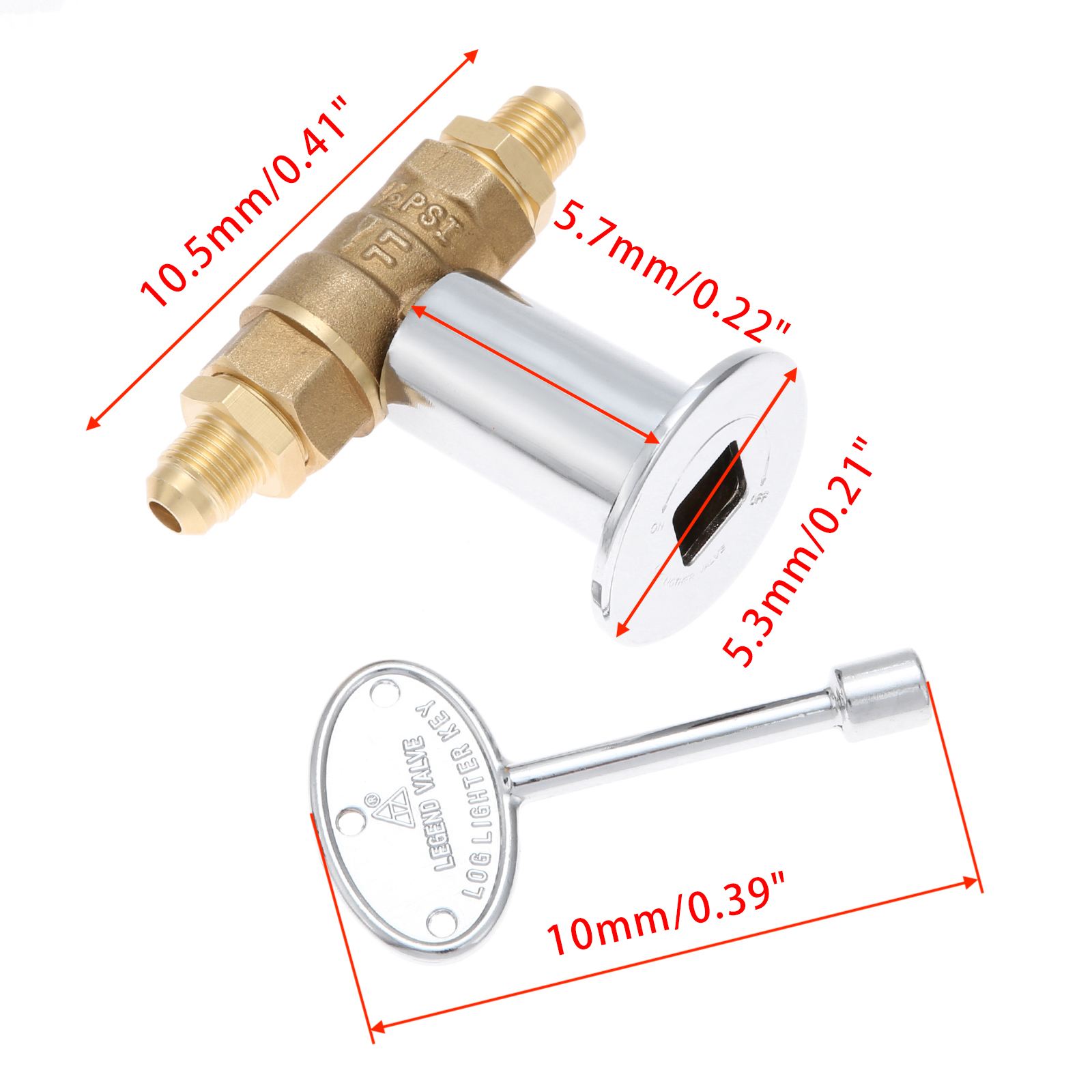 1/2Inch Straight Quarter Turn Shut-Off Valve Kit NG LP Gas Fire Pits Chrome Flange Key Valve 3/8&quot;Flare Adapters For 90,000 BTU