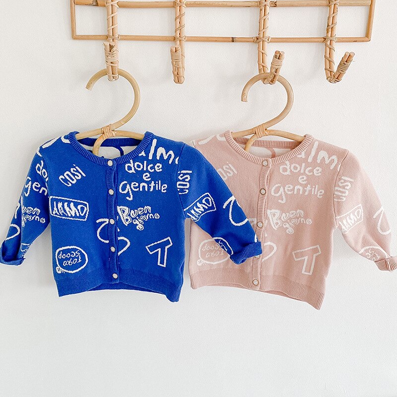 Baby Girl Winter Clothes Baby Girls Long Sleeve Sweaters Cotton Alphabet Graffiti Open Stitch Toddlers Baby Knitted
