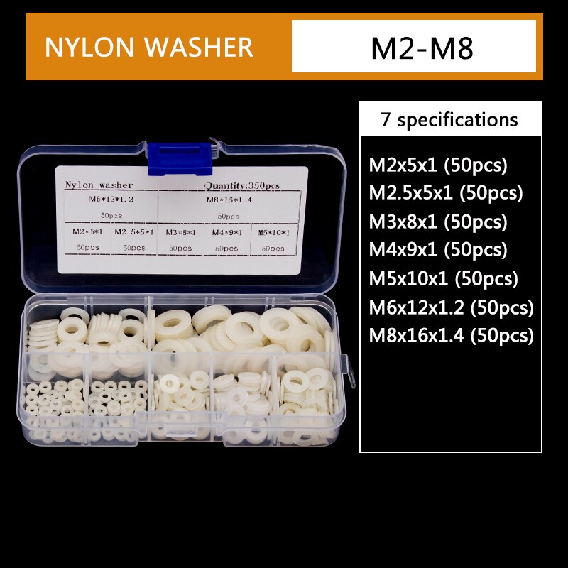 364 Uds negro arandela de Nylon junta plana de sellado de plástico O anillos Kit de surtido de M2 M2.5 M3 M4 M5 M6 M8 conexión protección lavadora: M28NLB201 x1